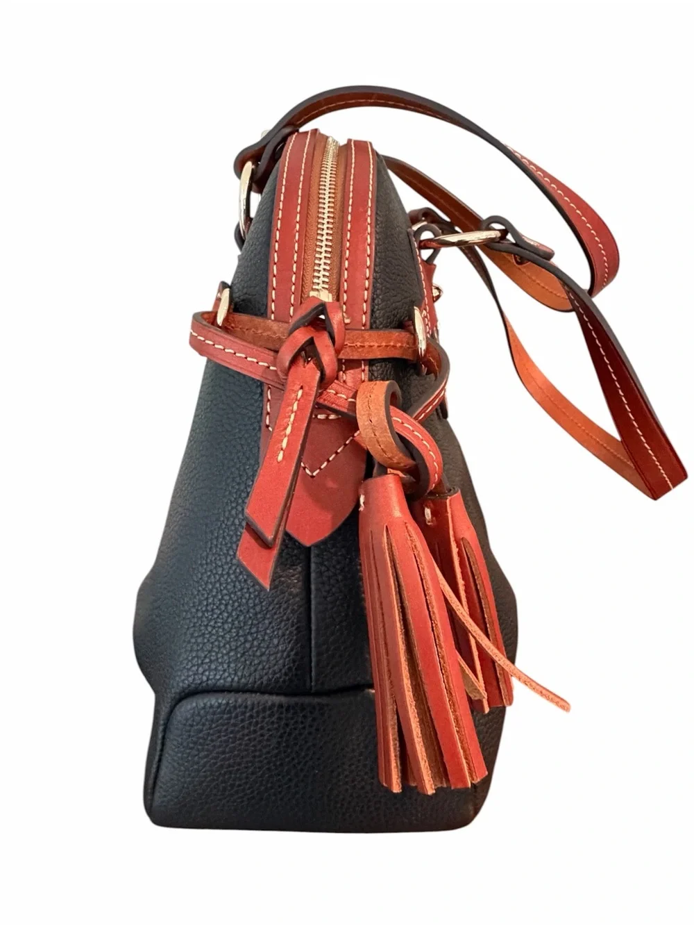Dooney & Bourke Domed Satchel Black Pebble Leather Tassel Bag
